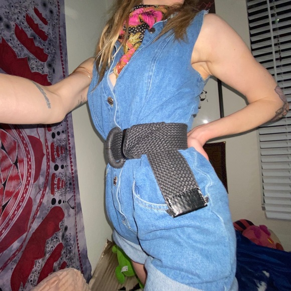 90s Vintage Highway Denim Jean Button Down Romper - Picture 3 of 16